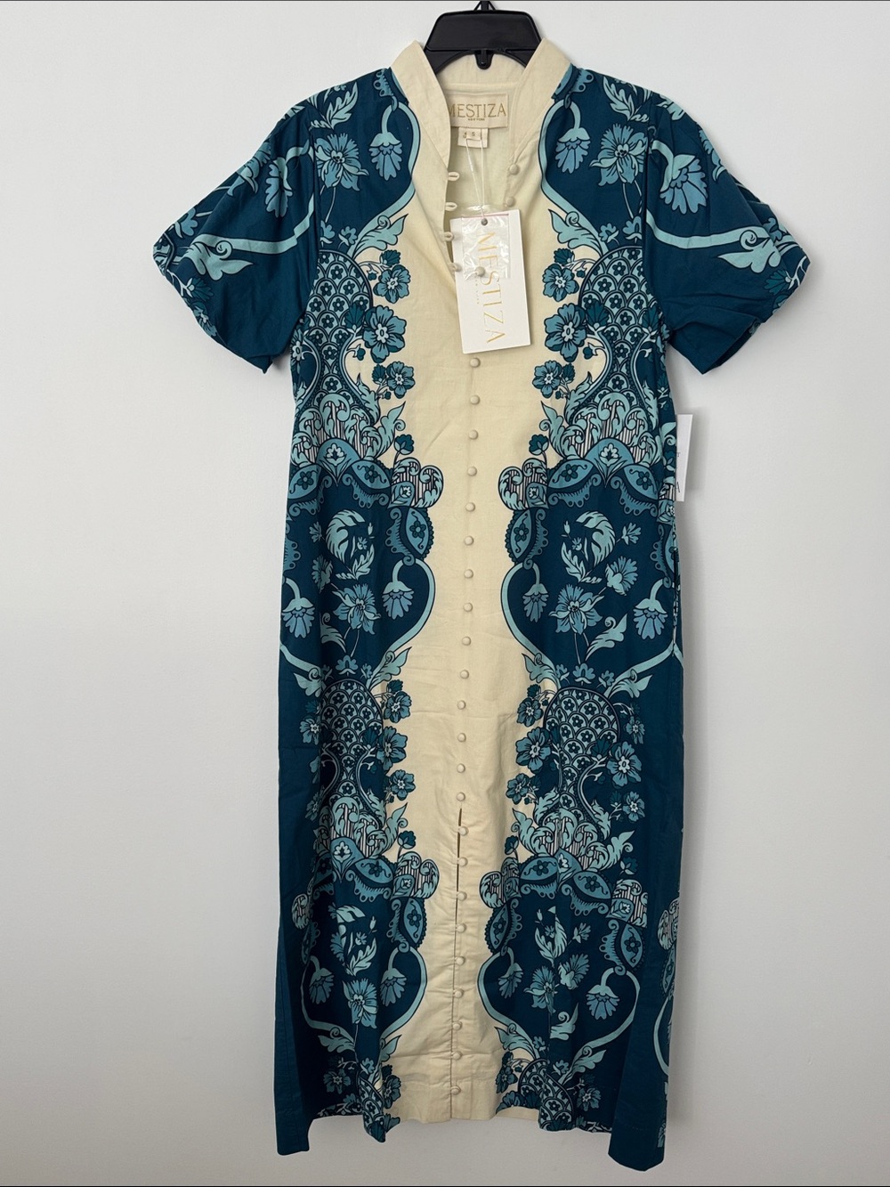 Blue Floral Midi Dress with Button Front - Picture 2 of 5